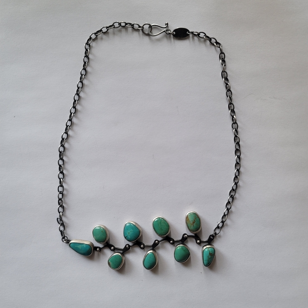 Clementine & Sage - Sterling Silver Turquoise Choker Necklace - 16"